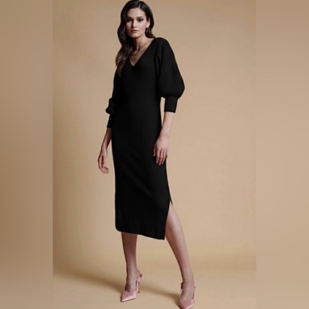 Rachel Parcell Bubble Sleeve Ribbed Knit Sweater Dress S/M Nordstrom
